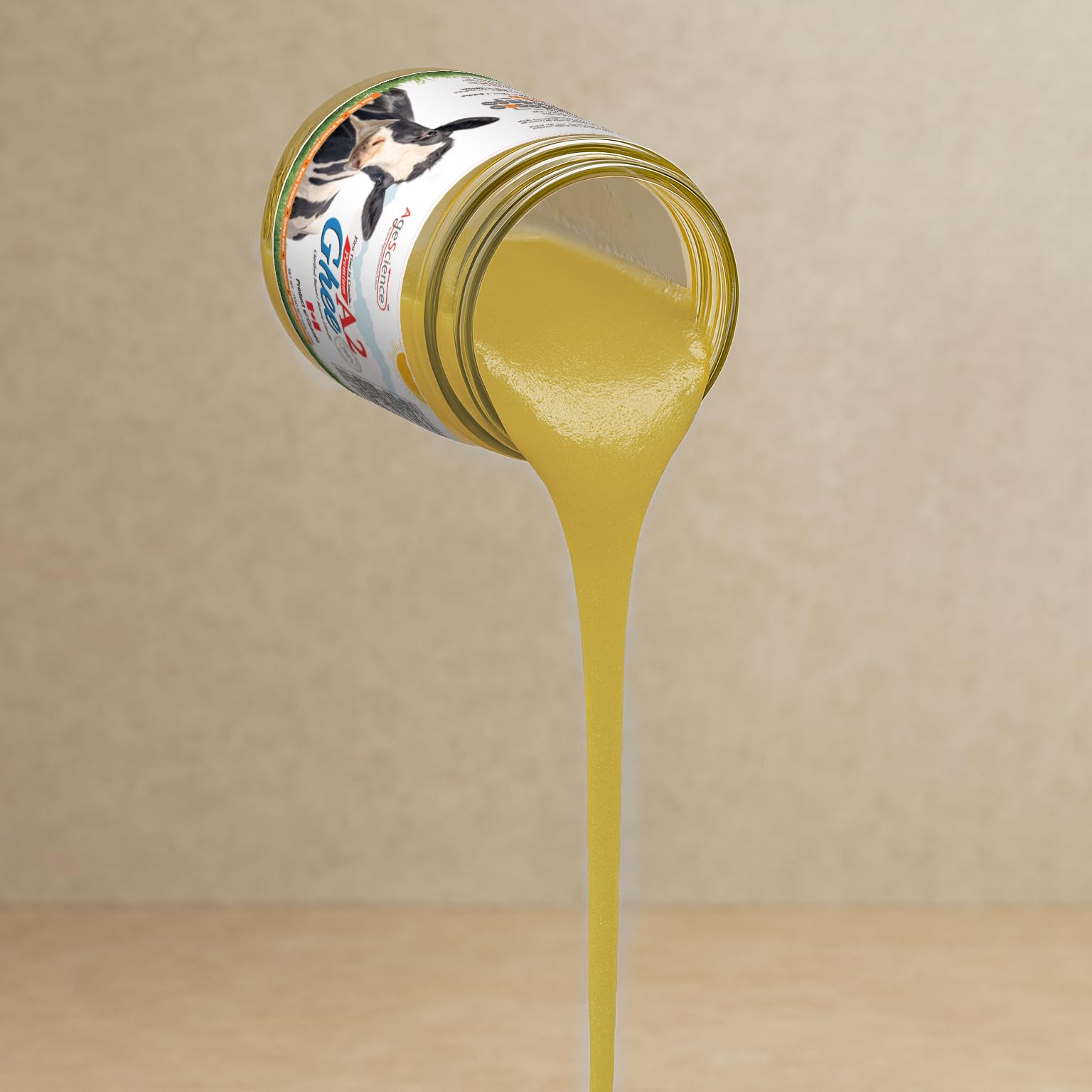 AgeScience Ghee Canadien A2 – Beurre clarifié frais de laiterie, sans lactose, en pot en verre – 650 g