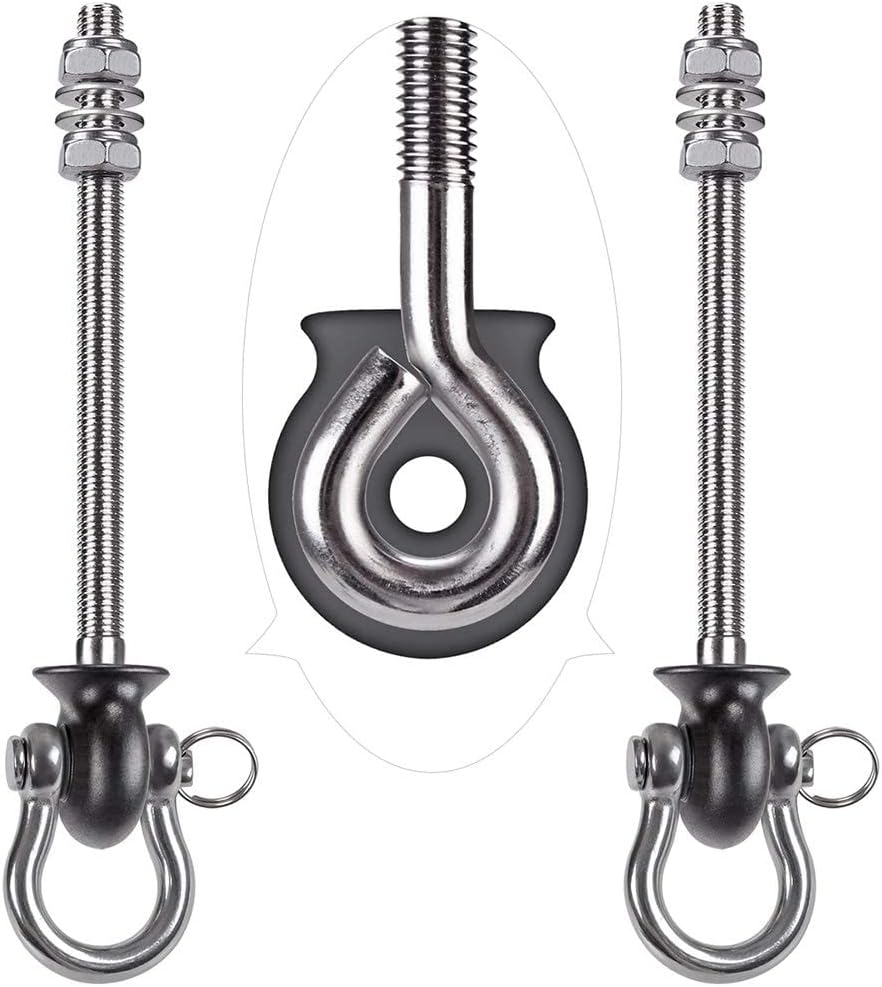 BeneLabel 2 Hanging Bolts 24.5 cm Hammock Swing Hanger, Swivel Stainless Metal Mounting Equipment Set for Indoor Outside Playground Chair Yoga Rope Punch Bag Sandbag 1500 lbs