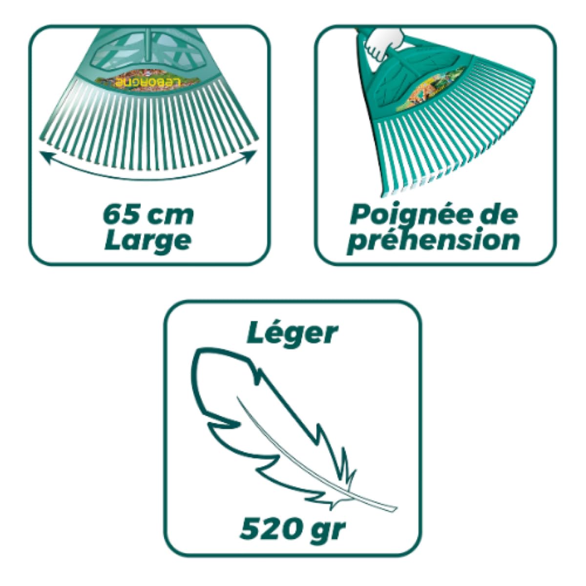 Leborgne, Balai à Gazon Xl 27 dents Duopro, Manche Bois Certifié PEFC 100%, Remplacement facile du manche, Tête polymère légère : ne casse pas, Nettoyage à l’eau claire, Fabriqué en France
