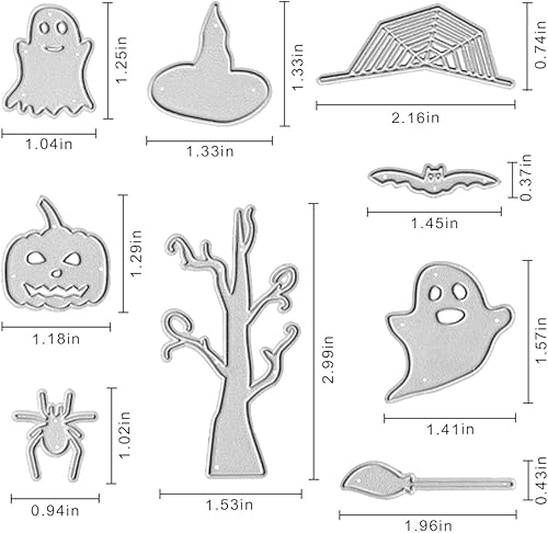 Miniatura 7 de Hola Halloween - Troqueles de corte fantasma, marco de ventana de hoja de calabaza de murciélago, troqueles de metal para hacer tarjetas,