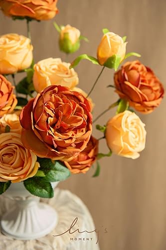 Miniatura 2 de Ling's Moment Flores artificiales Austin de seda de terracota, rosas de seda naranja con tallo para ramos de boda de otoño, centros de mesa, fiesta,