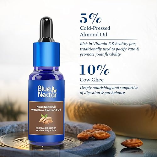 Miniatura 3 de Blue Nectar Aceite de Nabhi Ayurveda con ghee y aceite de almendras  Aceite natural de ombligo para digestión y salud de las articulaciones, 100%