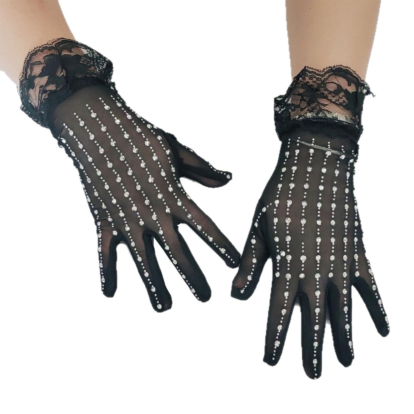 MICFENY Embellished Gloves With Delicate Lace Trim And Breathable Polyester Fabric Costume Accessory