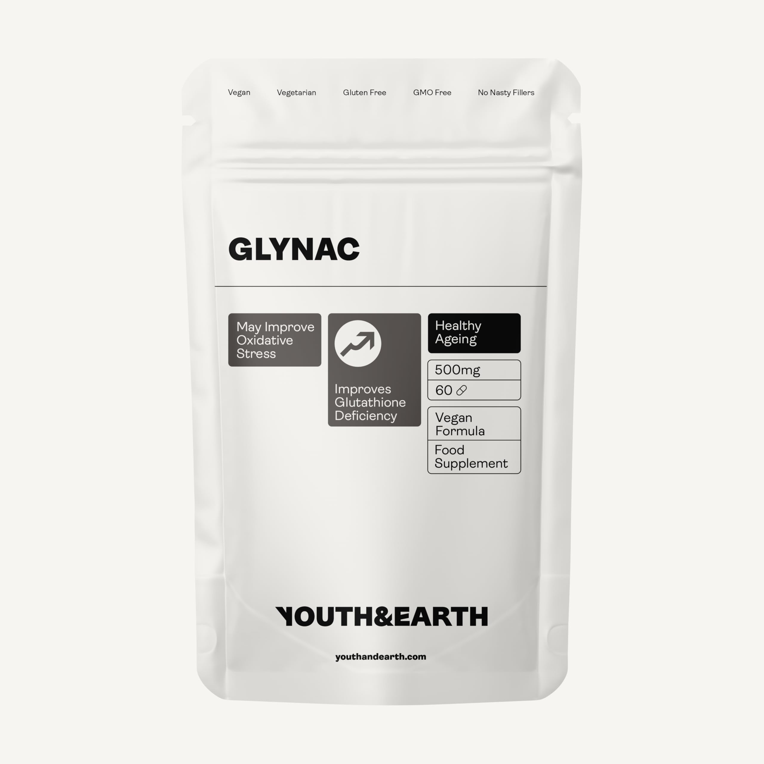 Youth & Earth Glynac Supplement | 500mg Vegan Glycine & Nac Supplement for Detox & Brain Health | 60 Glycine Capsules