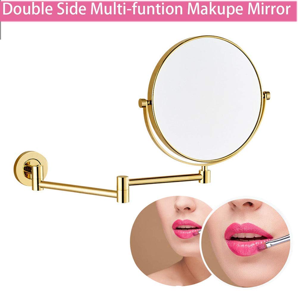Espejo De Maquillaje De Pared con Aumento, 15 Cm, Giratorio De 360 Grados, Cuello De Cisne Flexible Y Ventosa De Bloqueo, para Baño.,Gold-3X