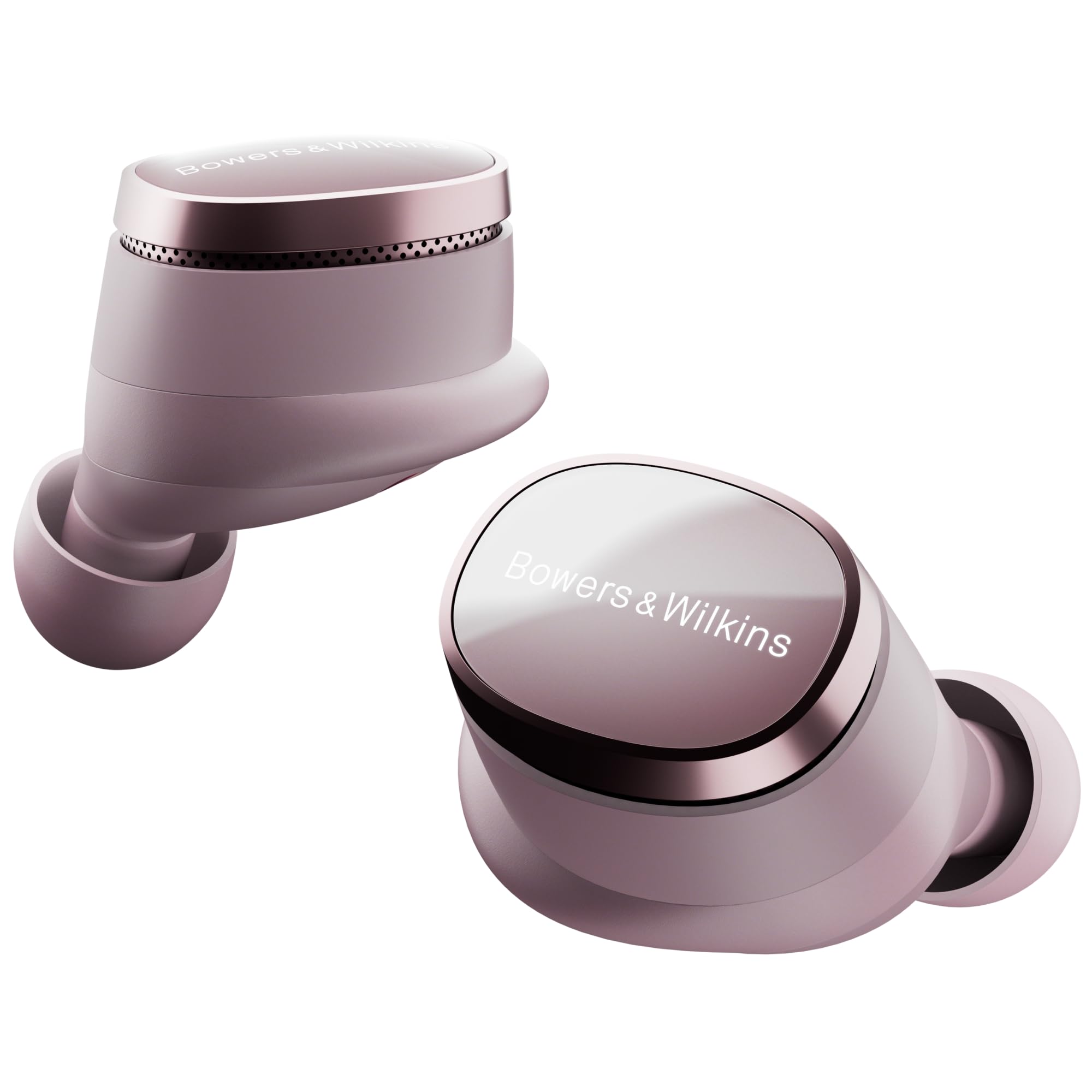wireless earbuds in pale mauve with active noise canceling