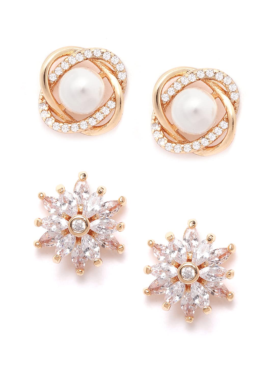Zaveri Pearls Set of 2 Gold Tone Contemporary Cubic Zirconia Brass Stud Earrings For Women-ZPFK11160 (B09F69YWWX) Amazon Price History, Amazon Price Tracker