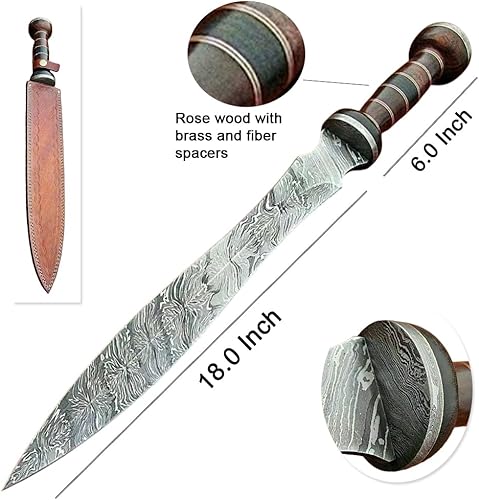 Miniatura 2 de Espada histórica de Gladius romana hecha a mano, 24 pulgadas, hoja de acero de Damasco, espada Warior con funda de cuero