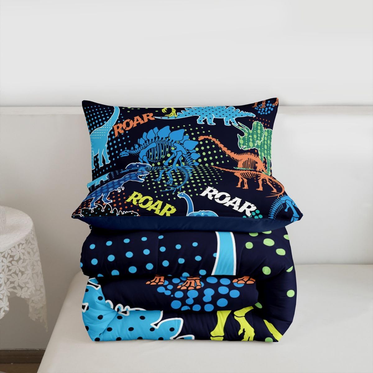 jejeloiu Jungle Dino Comforter Set Twin Size Cartoon Dinosaur Bedding Set for Kids Boys Girls Wild Animal Duvet Quilt Bedroom Decor Microfiber 2 Pcs with 1 Pillow Cases image 4