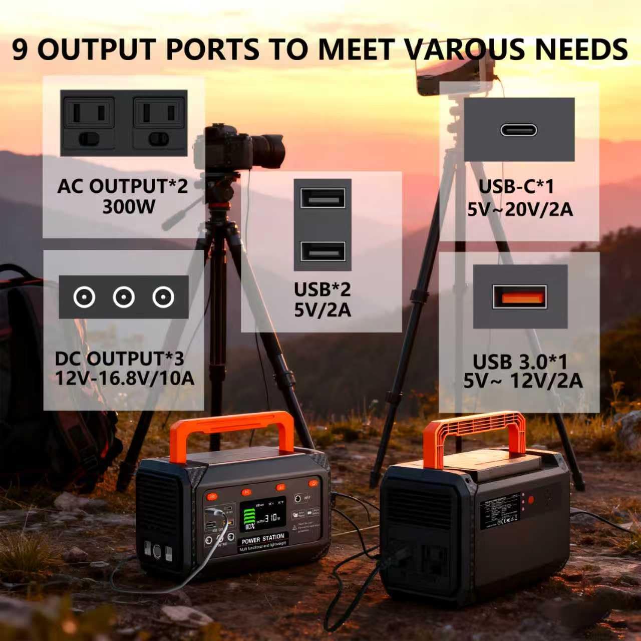 Stazione di alimentazione portatile da 300 W, batteria al litio da 270 W, generatore solare con 2 uscite CA, USB-C PD da 45 W, batteria a ricarica rapida per uso domestico, campeggio