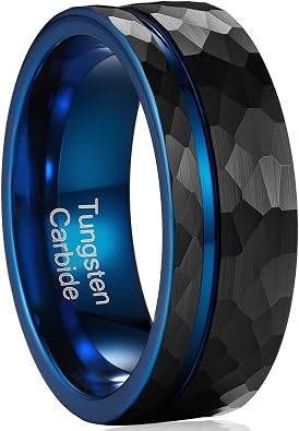 Mens Tungsten Wedding Ring - 8mm Tungsten Ring, Comfortable Fit, Center Groove, Fashionable Gold Blue Black, Suitable for Grooms