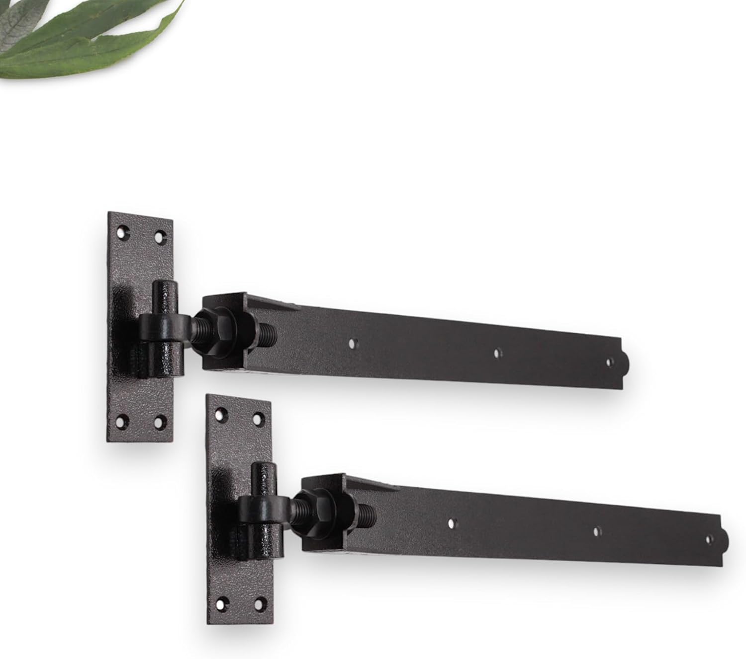 Heavy Duty Kit Pair of 24" (600mm) Adjustable Hook and Band Hinges Epoxy Black Finish – Ideal for Wooden Gate, Garage Door, Garden Gate