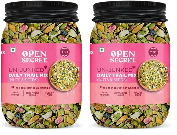 Open Secret Premium Trail Mix | 1Kg | 7 Superfood in 1 Mix | Dry Fruits Mixed pack, Mixed Dry Fruits Contains Pumpkin seeds, Walnut, Cashew, Almond, Pista, Black Raisins & Green Raisins (Pack of 2)-image-24