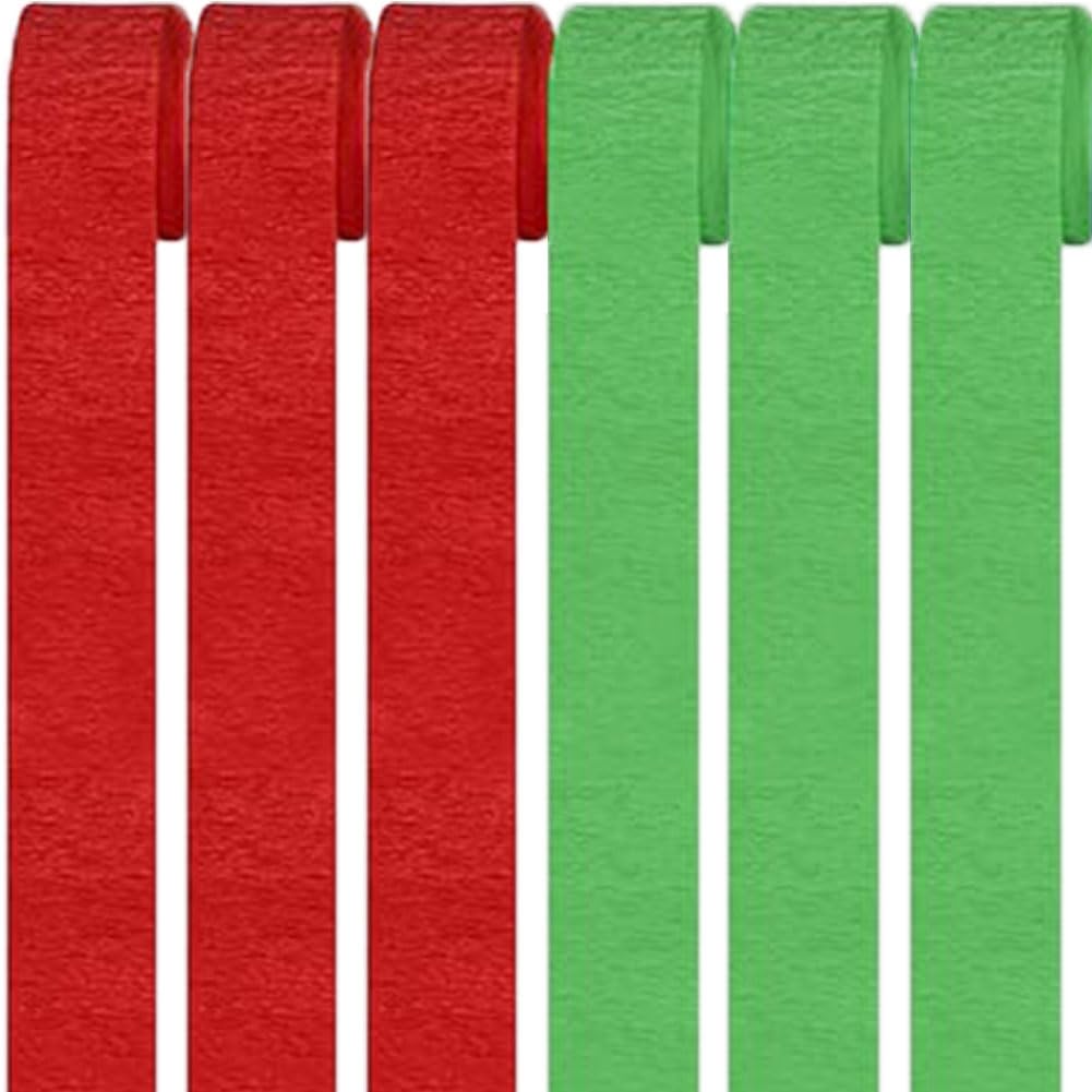 Qikaara 6 Rolls Crepe Paper Streamers, Red & Green, 1.8 Inch x 82 Ft/Roll, 4.5 cm*25 m Background Snakes Craft Paper for Birthday, Party & Wedding Decorations