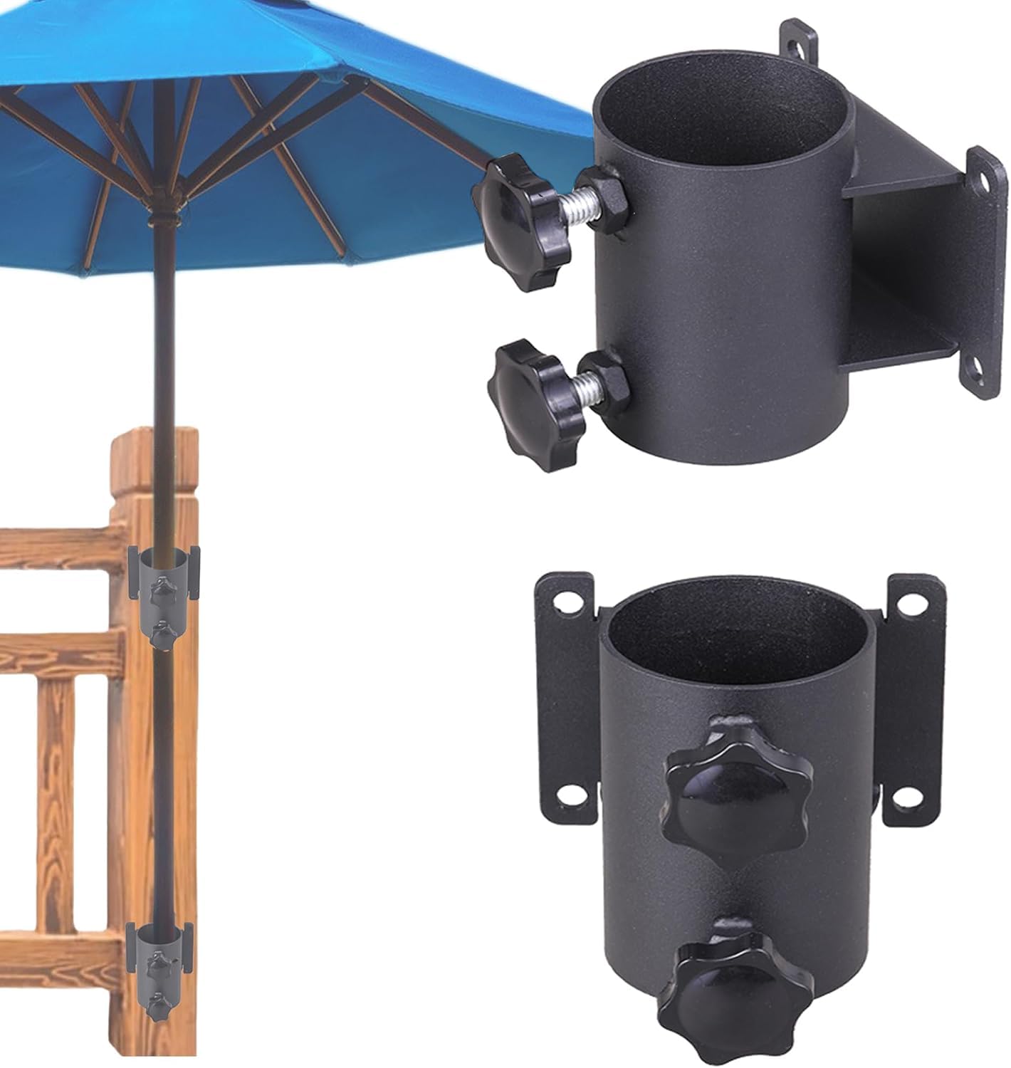 YZZHAJ Patio Umbrella Holder Heavy-Duty Adjustable Metal Sun Umbrella Clamp Stand Umbrella Clamp Mount Bracket for Deck Railing，Outdoor Courtyard,Balcony,Boats（Fit Max OD 2 inch） (2) : Patio, Lawn & Garden