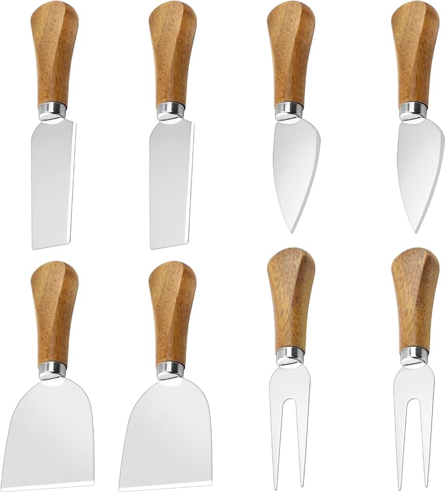 8 Pcs Cheese Knife Set, Cute Cheese Knives for Charcuterie Board, Stainless Steel Cheese Cutter with Wooden Handles, Dishwasher Safe, Hostess Gift Mother's Day, Weddings &amp; Housewarming Parties