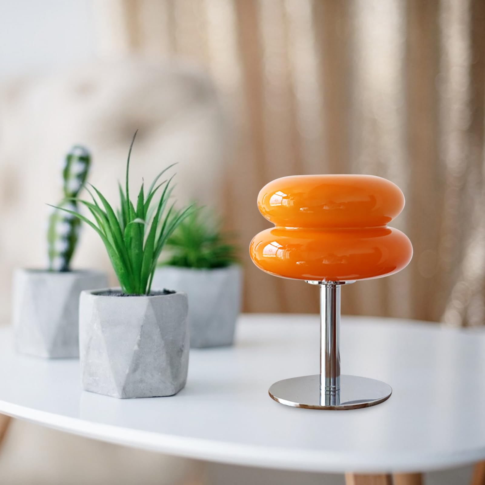 Qcwwy Schreibtischlampe, niedlich, Macaron, aus Glas, drei Farben, dimmbar, mit USB-Anschluss, für das Lesen von Schlafzimmern (orange)