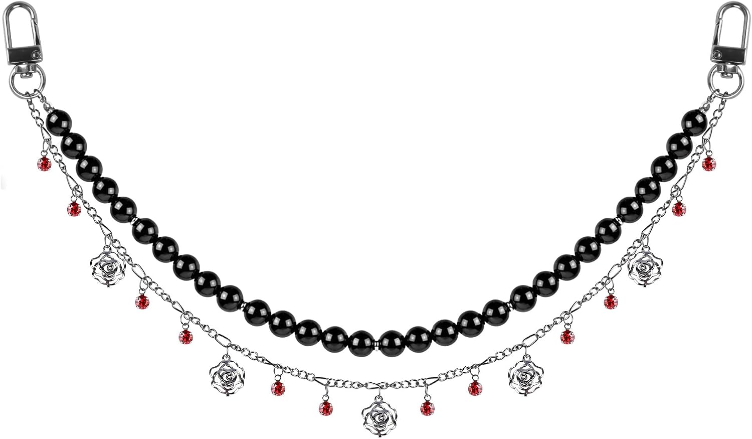 Mantveil Gothic Black Stone Double Chain Bag Charm, Teardrop Purse Chain
