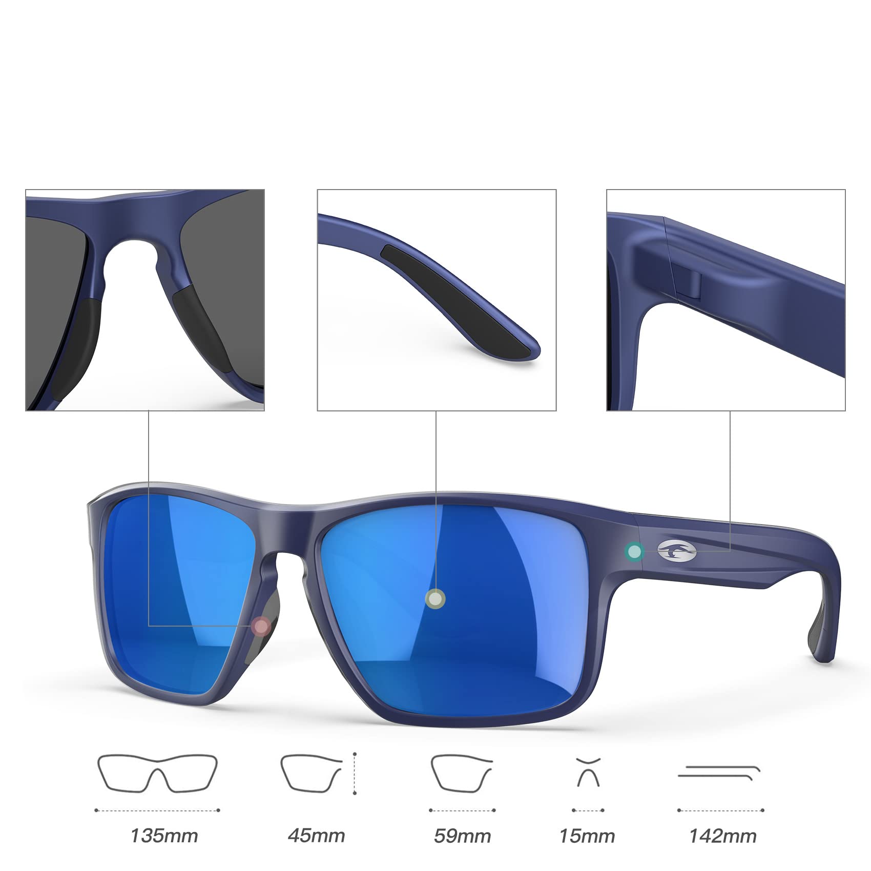 Gafas de sol polarizadas flotantes, gafas de sol para deportes acuáticos para hombres y mujeres, gafas de sol flotantes anti-agua de mar (marco azul marino mate/lente azul espejo)
