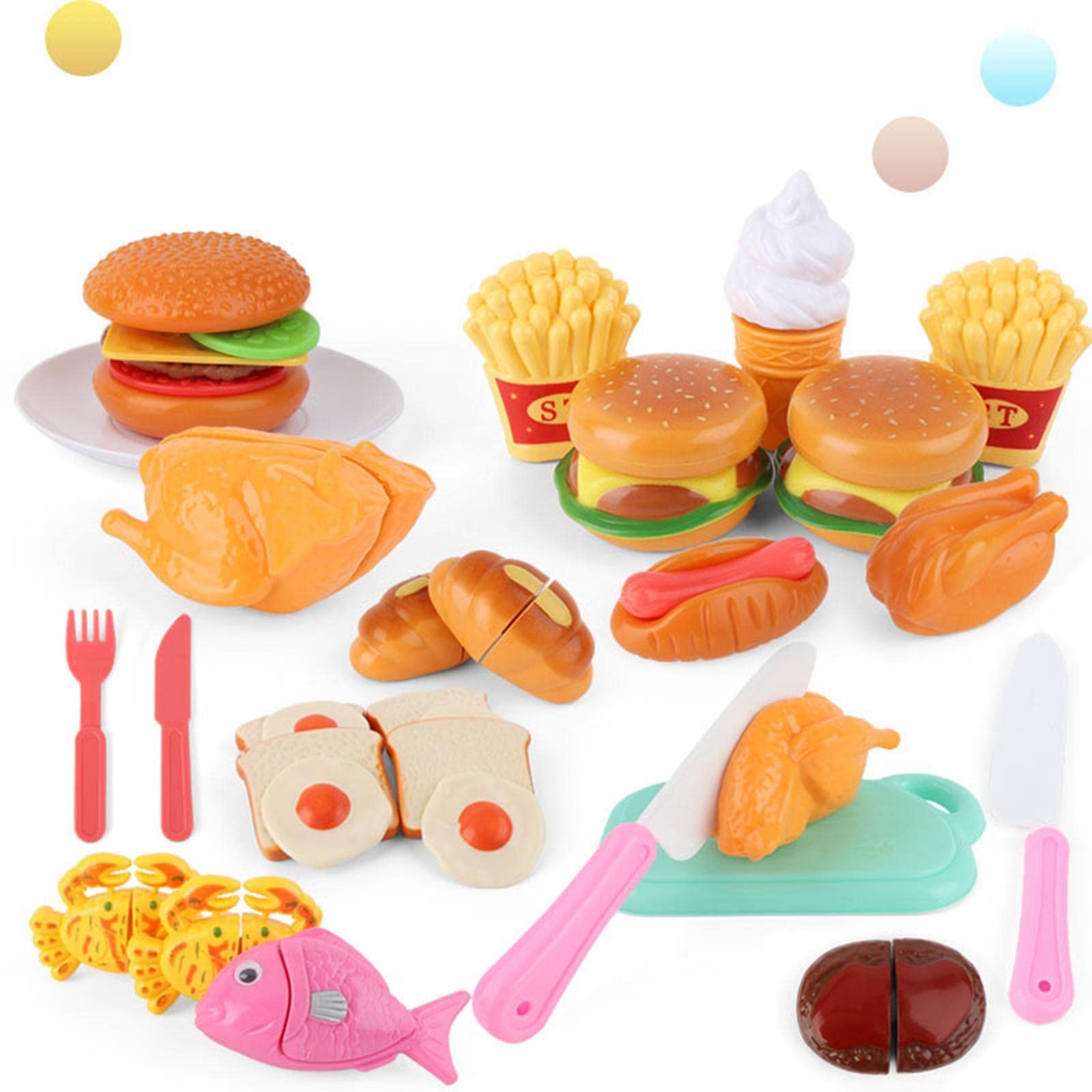 Gralara Microondas Juguete para Niños Set de Cocina Infantil Alimentos de Juguete Accesorios Simulados Cuchillo Seguro Iluminación Y Sonido Adecuado para Apre, Rosa 13pcs