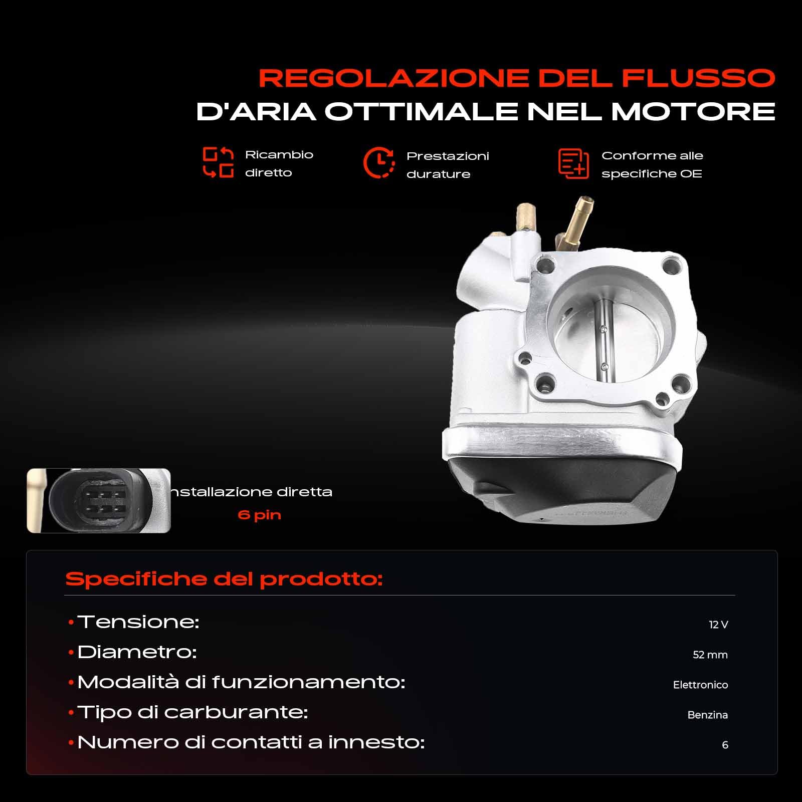 Frankberg Valvola dell'acceleratore Benzina Compatibile con Golf VI 5K1 1.6L A3 Sportback 8PA 1.6L Golf VI Variante AJ5 1.6L Altea XL 5P5 5P8 1.6L C.a.d.d.y III MPV 2CB 2CJ 2KB 2KJ 1.6L 06A133062AT