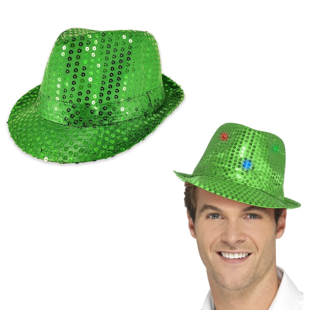 RockParty Sequin Fedora Hat Sparkly Trilby Fancy Dress Hat for Adults & Kids, Festival, Party, Dance, Stage, Rave & Costume Accessories (Green)
