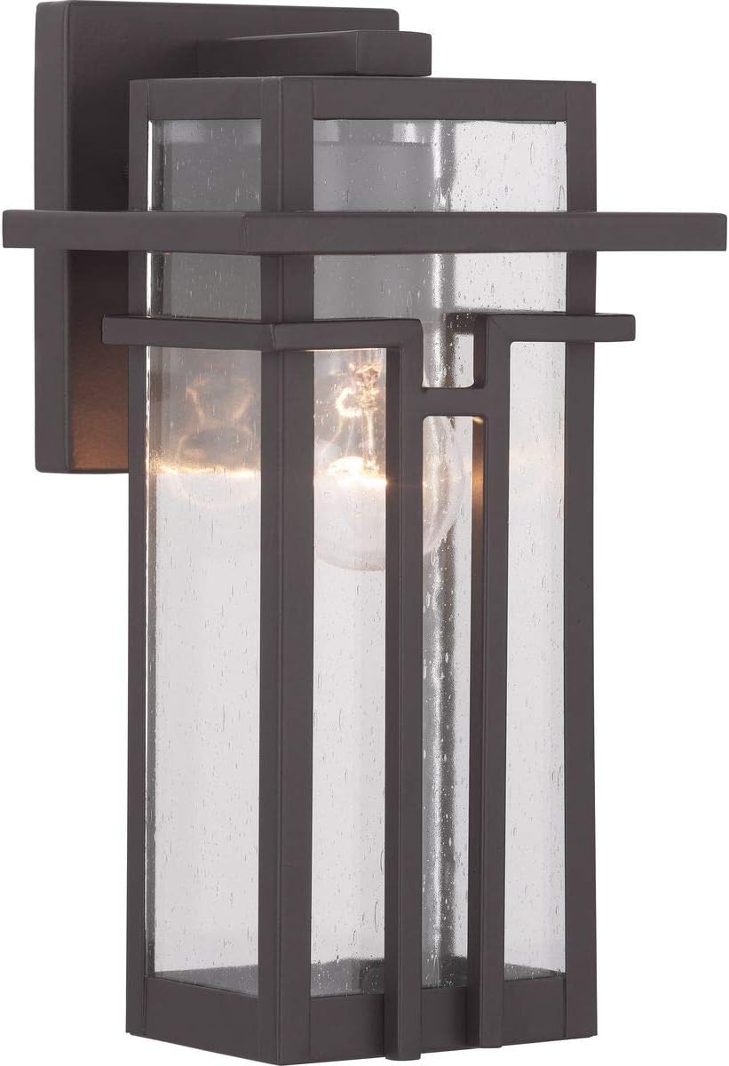 Progress Lighting Boxwood Collection 1-Light Clear Seeded Glass Craftsman Outdoor Small Wall Lantern Light Antique Bronze, 11.75x6.25x6.25