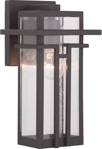 Progress Lighting Boxwood Collection 1-Light Clear Seeded Glass Craftsman Outdoor Small Wall Lantern Light Antique Bronze, 11.75x6.25x6.25