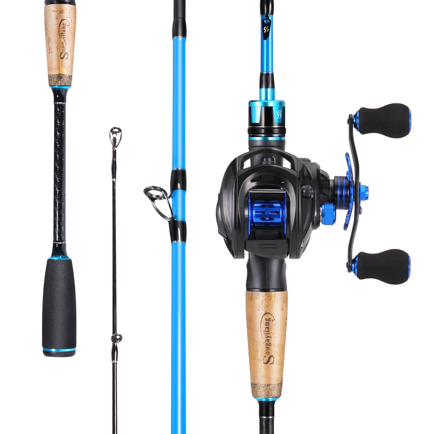 Sougayilang Baitcaster Combo, Fishing Rod and Reel Combo, 2-Piece Fishing Pole with Baitcasting Reel Combo Fishing Gear
