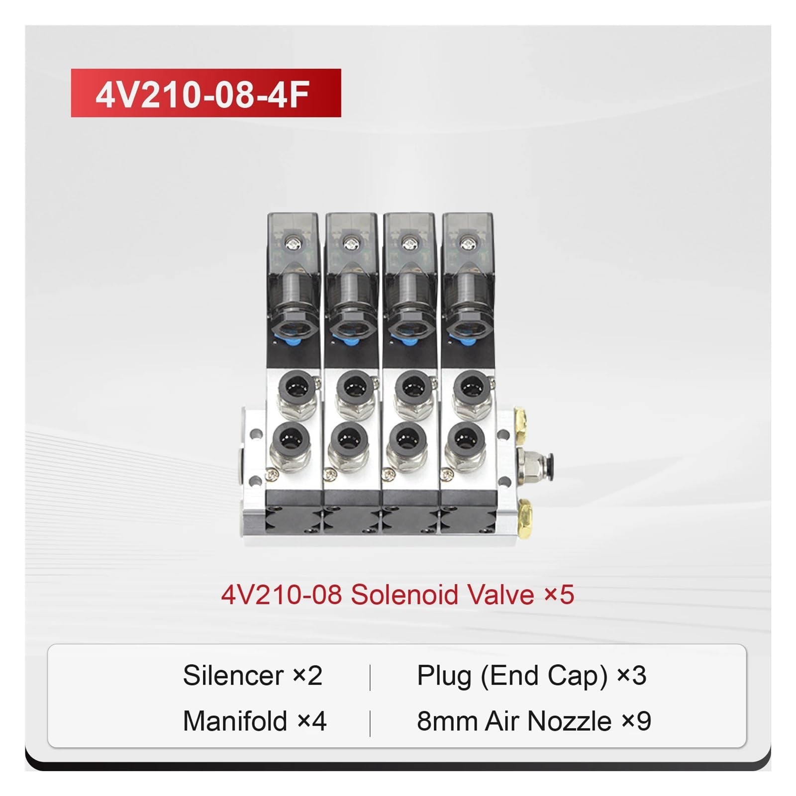 Electroválvula neumática 4V210-08, 5/2 vías, CC, 24 V, CA, 220 V, Doble Bobina, Control de Aire(4V210-08-4F)