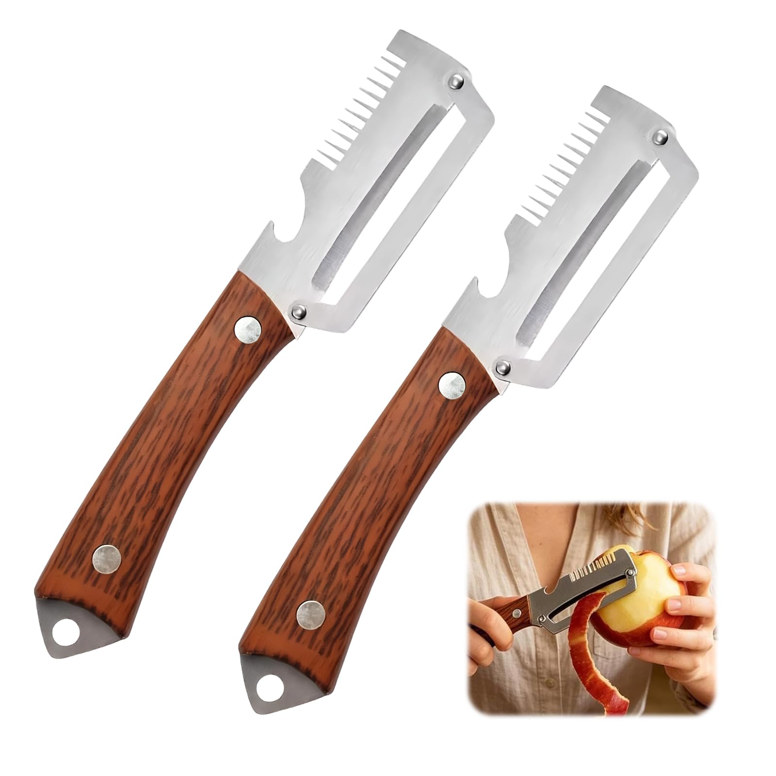 2PCS Vegetable Peeler Multifunctional,Peeler&Shredder,3 in 1 Kitchen Stainless Steel Peelers with Plastic Handle,for Potato, Carrot, Apple, Fruit & Vegetable