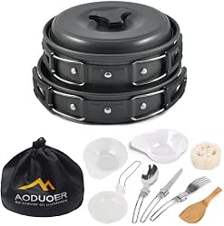Camping Cookware Mess Kit Outdoor Cooking Equipment Cookset Camp Pot