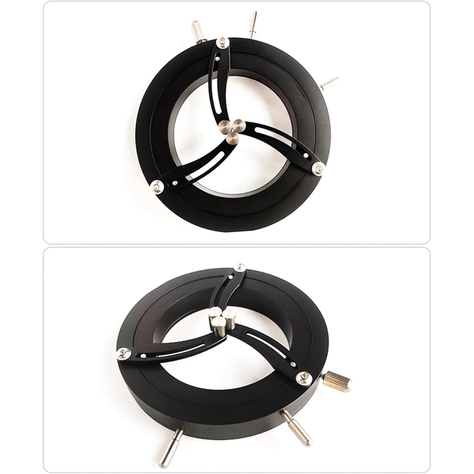 Soporte de lente coaxial, soporte autocentrante con brazos de soporte de sujeción, agujero roscado M4, aleación de aluminio antioxidante y duradera para experimentos ópticos