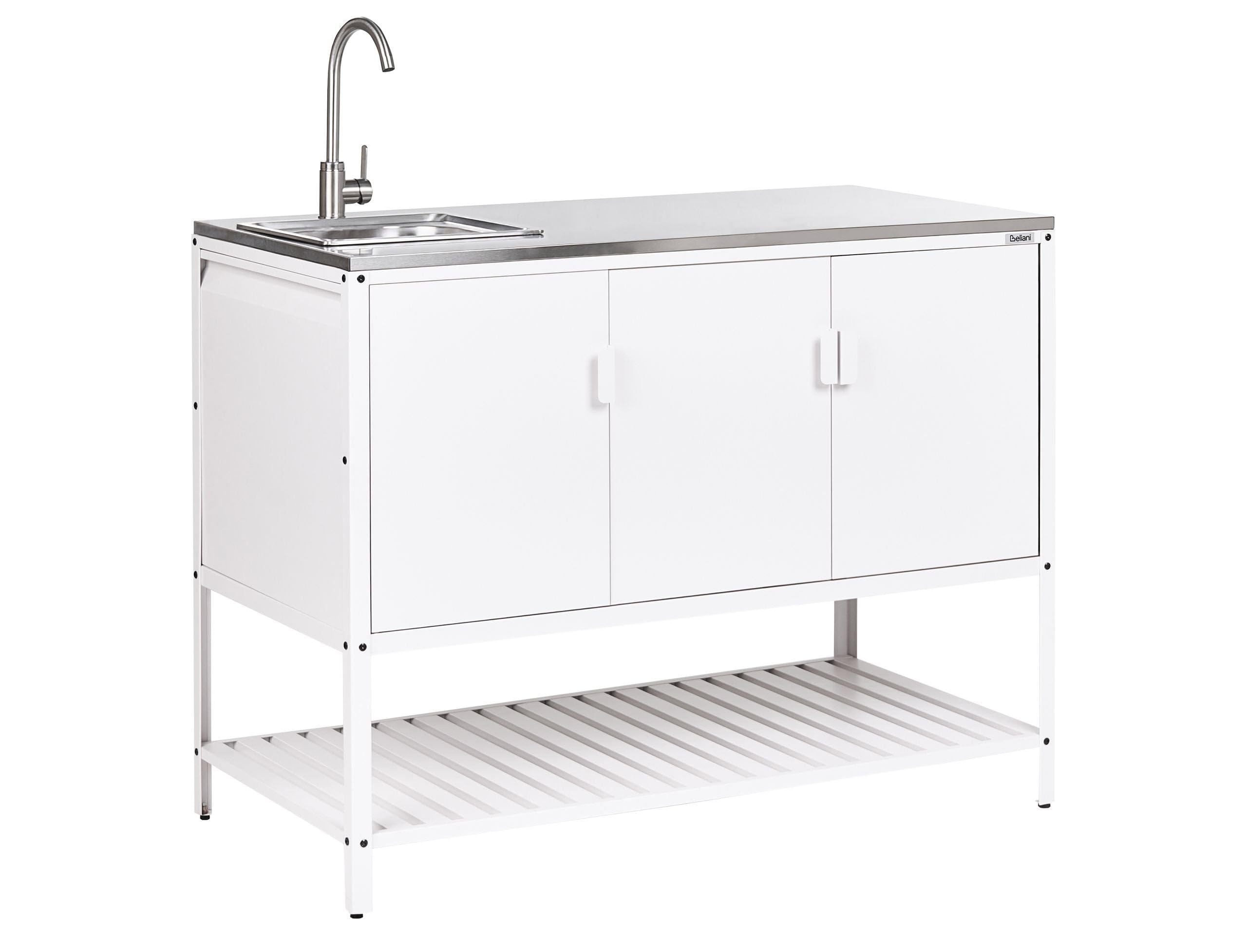 Beliani Mobile da Cucina da Esterno in Acciaio con 3 Ante e Piano in Acciaio Inox Bianco