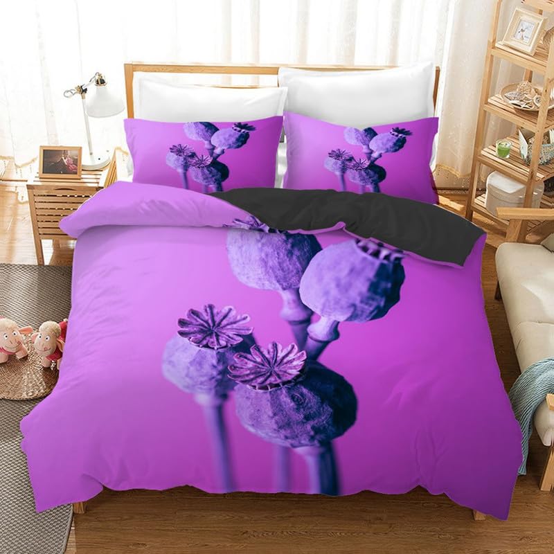 Housse de couette 140x200 microfibre 110g/㎡ parure de lit imprimé coquelicot violet