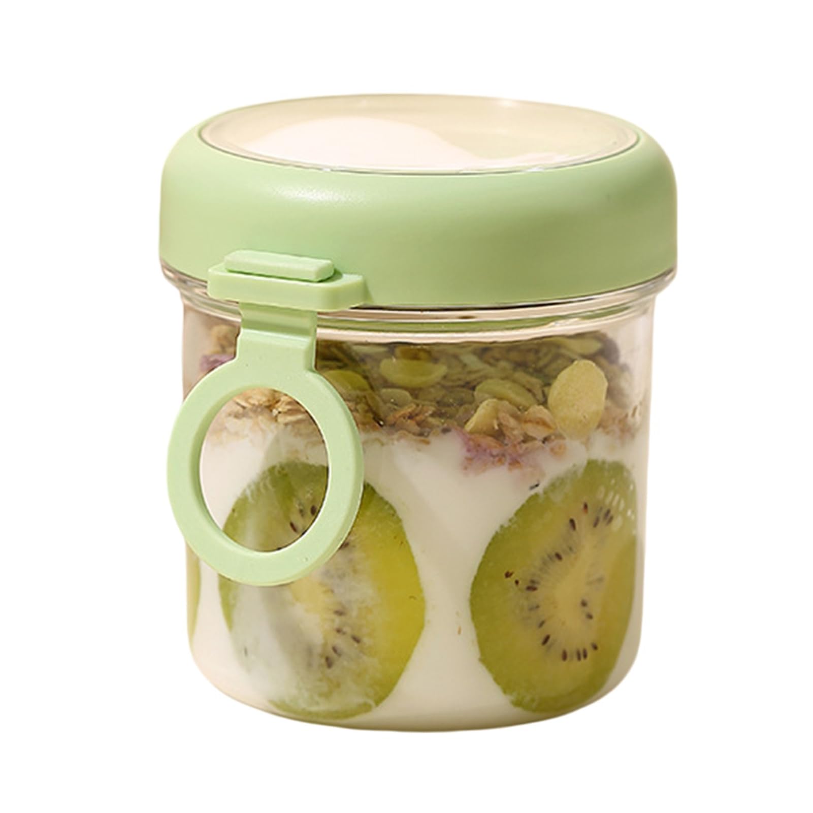 anwhriet Breakfast Pots Glass – 17oz Overnight Oats Containers with Lids & Foldable Spoon, Airtight Leakproof Yogurt Jar, Portable Meal Prep Container with Handle Green