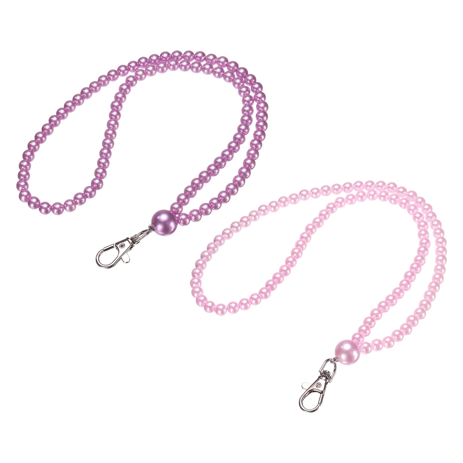 PATIKIL Faux Pearl Beaded Lanyard, 2 Pcs ID Badge Lanyard Cell Phone Chain Name Tag Keys Holder Stylish Keychain for Phone Case Women Keys Card Phone, Pink/Purple
