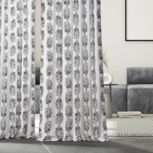 Image of HPD Half Price Drapes Floral Curtains Luxury Cotton Printed Curtains 84 Inches Long (1 Panel) Modern Room Darkening Window Curtains for Bedroom & Living Room, 50W x 84L, Black Pine Leaf