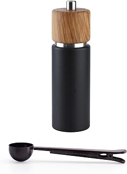 Zassenhaus Hannover Pepper Grinder Mill Gift Set, 7-Inch, Matte Black/Natural Olive Wood - With Stainless Steel Spice Scoop & Bag Clip