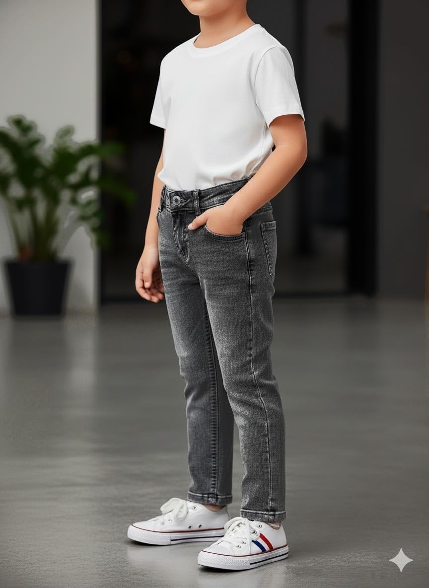 A.T.U.N. (ALL THINGS UBER NICE) Jeans in denim elasticizzati per ragazzi, in cotone, vestibilità dritta, morbidi e lavati, a vita media, comodi da indossare tutti i giorni, abbigliamento casual