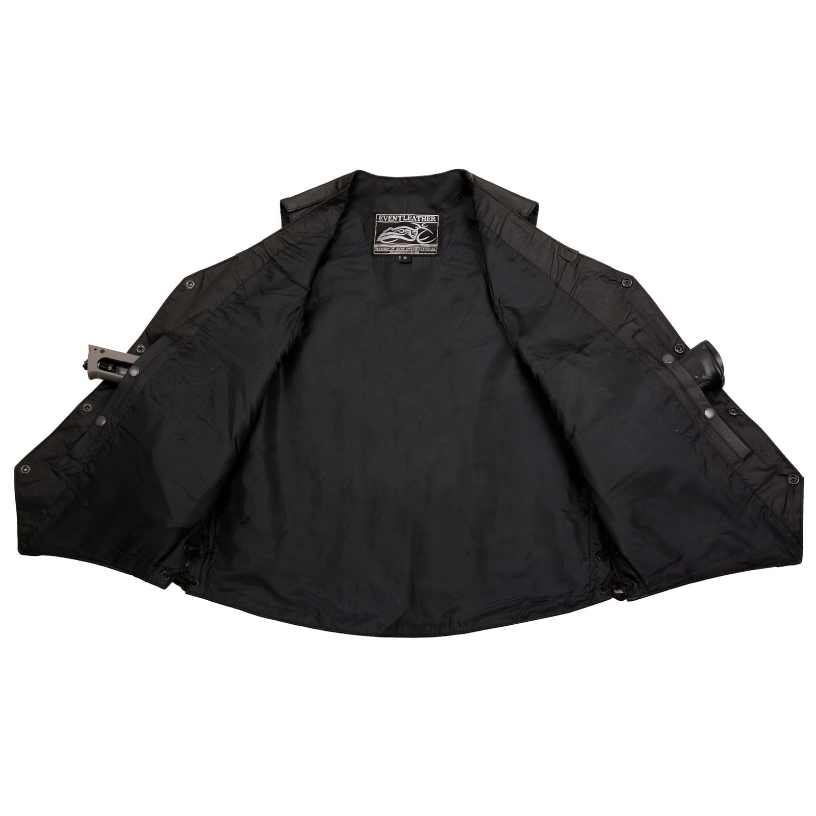 EVENT LEATHER ELM3900 Live to Ride - Chaleco de cuero negro con encaje lateral en relieve Flying Eagle para hombre
