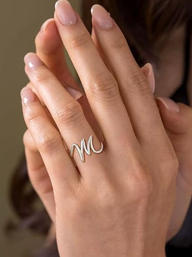 Miniatura 3 de SILVERCUTE S925 Initial Rings, Adjustable Size 6-12 Statement Alphabet Letter A-Z Jewelry Personalized Twisted Initials Rings Sterling Silver