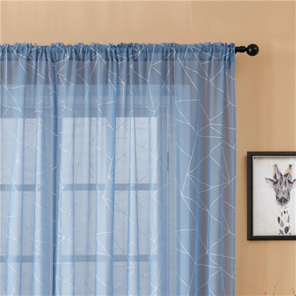 Rideaux géométriques de style nordique pour le salon rideaux transparents modernes pour la décoration de rideau de fenêtre de chambre à coucher en mousseline de soie-bleu marine,w200cm x h250cm,pull