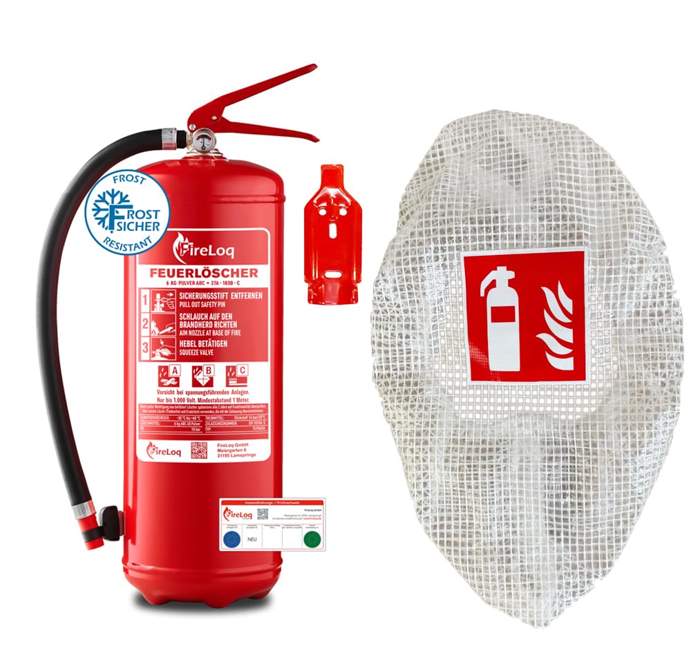 6kg Pulver Feuerlöscher mit Gitterschutzhaube mit Prüfnachweis und Manometer