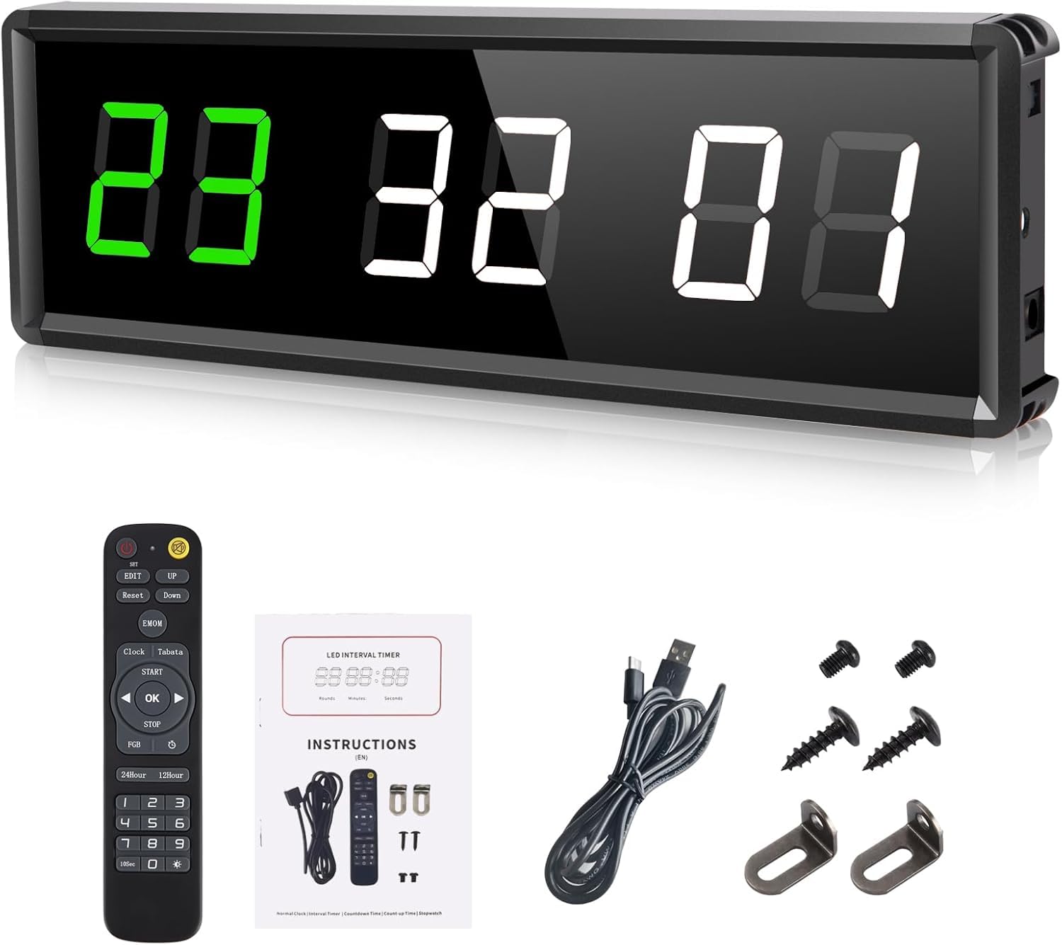 PELLOR Timer da Palestra Orologio da Parete Digitale, 1.5" Timer Intervallo Fitness LED Programmabile con Cronometro, Luminosità Regolabile, Formazione Timers con Telecomando per Casa Garage Esterno