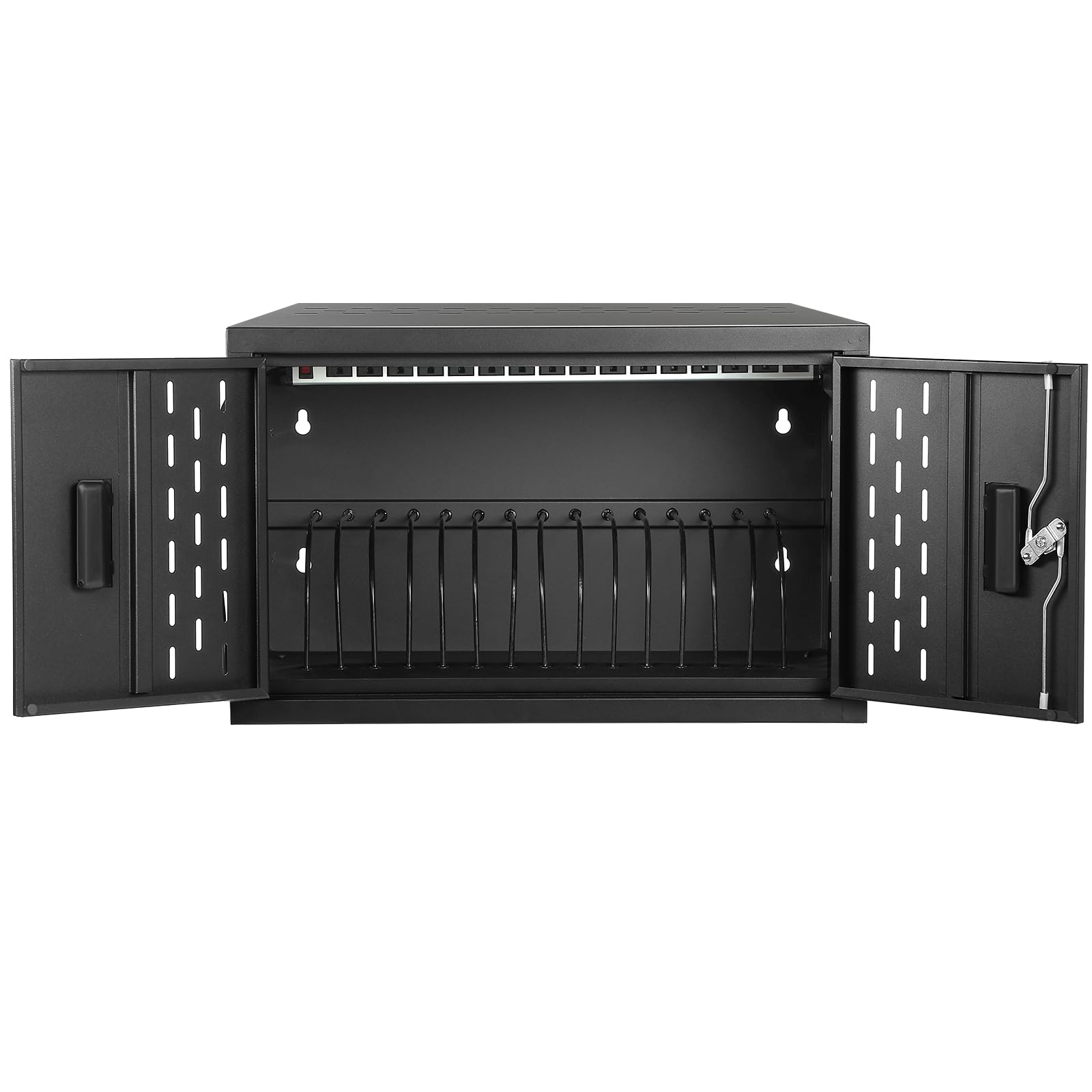 AQNIEGEP 16-Device Charging Station for Laptops/Tablets, Wall-Mount Charging Cabinet for Chromebooks/Laptop Computers, Laptop & Tablet Storage Carts for Classroom/Library/Office/Lockable, Black