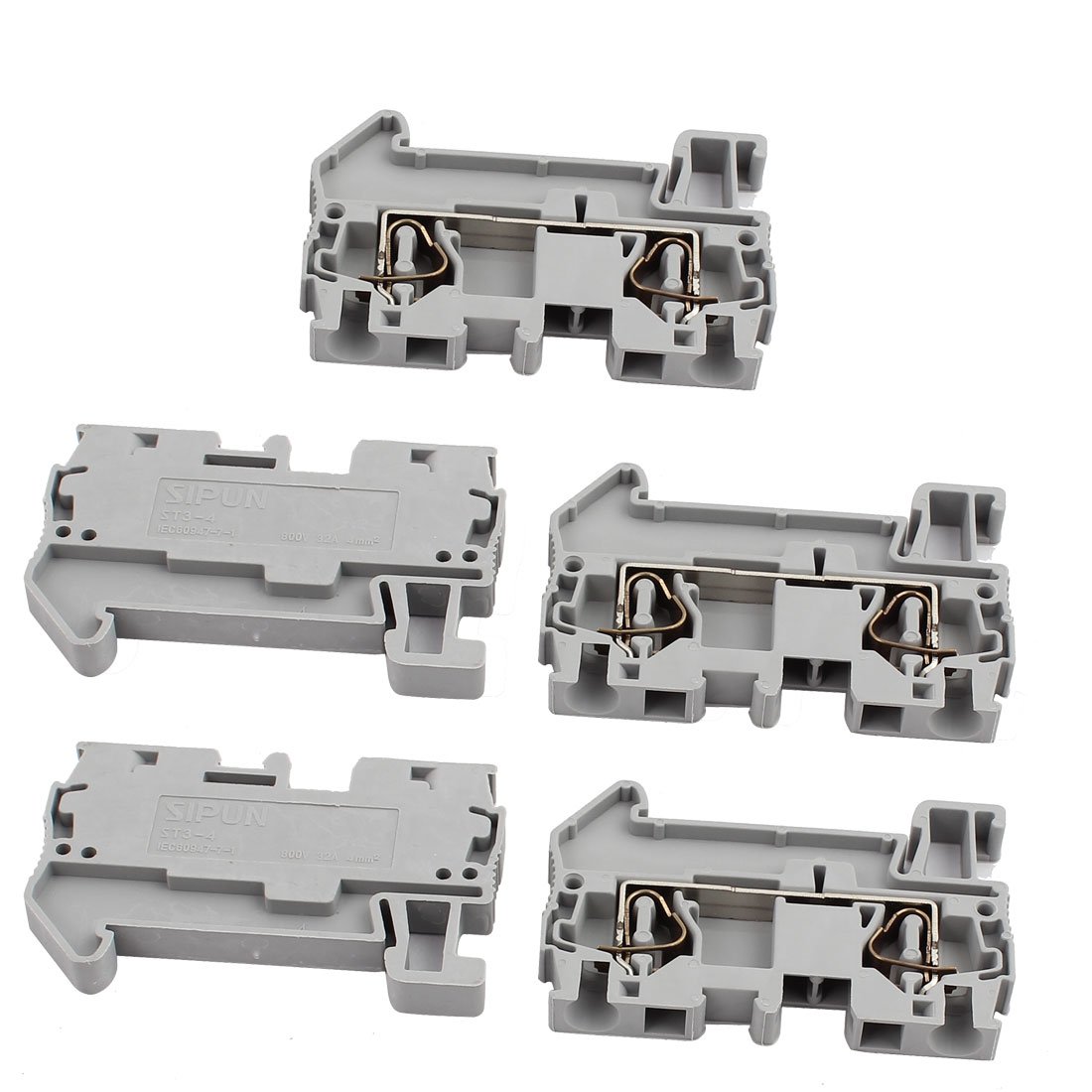 Aexit 5Pcs ST3-4 800V 32A Rail Mount 4mm2 Cable Cage Spring Terminal Blocks Gray (d13e11d87b91c15c1809b8673b198e66)