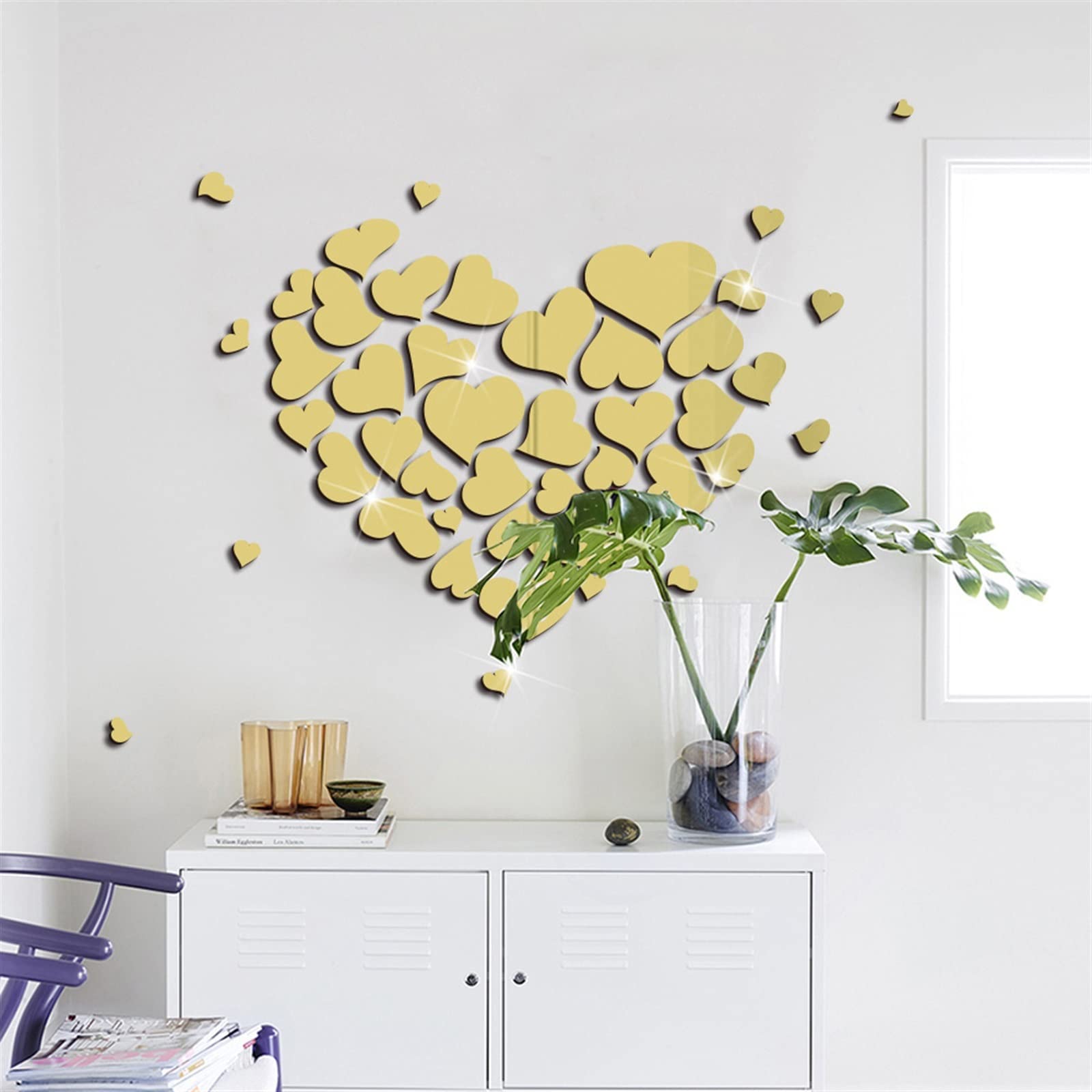Specchio A Forma Di Cuore Decalcomanie Da Parete Adesivi - Foto 8