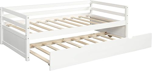 Miniatura 6 de SOFTSEA Sofá cama de tamaño individual con nido, marco de sofá cama de madera maciza con nido extraíble, sofá cama doble capitán, soporte de