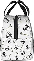 Vista 3 de Bolsa de almuerzo con diseño de oso panda y bambú para mujeres y hombres, con bonito estampado de panda, contenedor aislado con bolsillo frontal